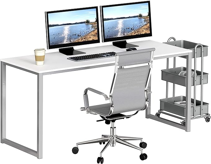 SHW Home Office 55-Inch Computer Desk, 24" Deep, White - LeafyLoom