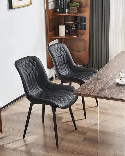 YOUNIKE Black Dining Chairs set of 2 with High Backs Mid Century Modern Kitchen & Dining Room Chairs PU Faux Leather Upholstered sillas de comedor Comfortable Large Padded Accent Chair with Metal Legs - LeafyLoom