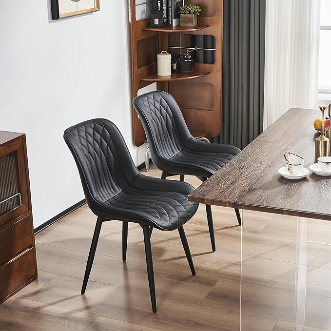 YOUNIKE Black Dining Chairs set of 2 with High Backs Mid Century Modern Kitchen & Dining Room Chairs PU Faux Leather Upholstered sillas de comedor Comfortable Large Padded Accent Chair with Metal Legs - LeafyLoom