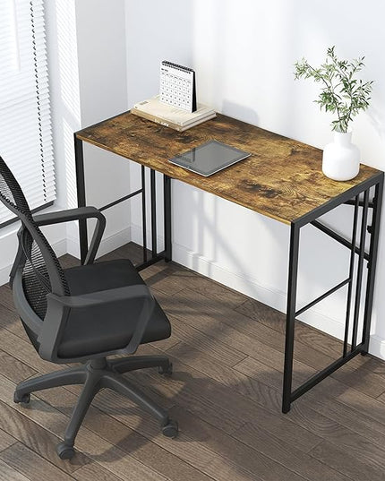 40 inch Folding Computer Desk, Writing Gaming Computer Camping Desk, No Assembly Required Home Office Table, Rustic Brown - LeafyLoom