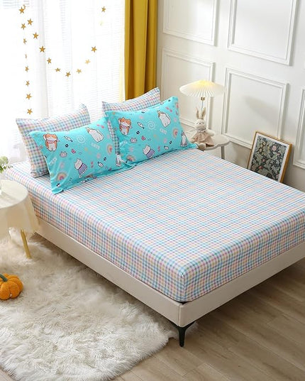 Cute Kids Cat Comforter Set Full Size 7 Piece Blue Rainbow Star Sun Heart Bed in A Bag Kawaii Animal Butterfly Fish Bedding Set for Girls Boys Teens Super Soft All Season - LeafyLoom