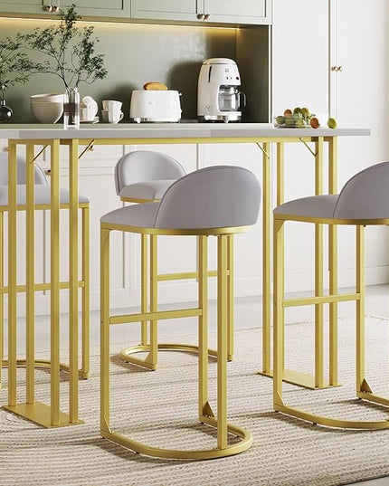 NicBex Small Dining Table Set for 4 Bar Table and Chairs Set Modern Gold White Table with 4 Velvet Cushion Bar Stools, Kitchen Counter High Top Table for Home & Kitchen, Grey+White - LeafyLoom