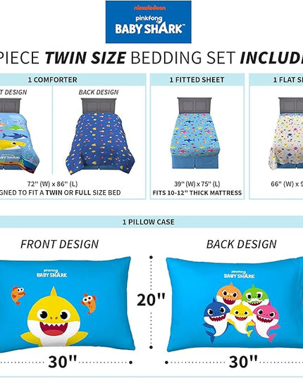 Franco Kids Bedding Super Soft Comforter and Sheet Set, 4 Piece Twin Size, Baby Shark - LeafyLoom