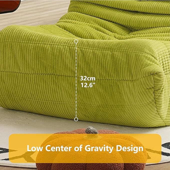 N&V Fireside Chair, Mid Century Armless Floor Sofa, Soft Premium Corduroy Floor Lounge Chair, Foam Sofa Accent Chair for Living Room Bedroom and Office Lime - LeafyLoom