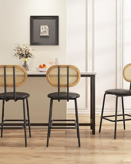 NicBex Kitchen Table for 2 Table and Chairs Dining Room Set Modern Dining Table 2-Piece Rattan Bar Chair Set with Metal Frame for Home or Hotel Dining Room, Kitchen or Bar, Black - LeafyLoom