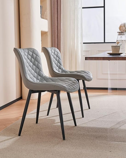 Kidol & Shellder Gray Dining Chairs Modern Upholstered Dining Room Chairs Leather Armless Chairs Set of 2 for Living Room Kitchen Bedroom, 3 Mins Quick Assembly - LeafyLoom