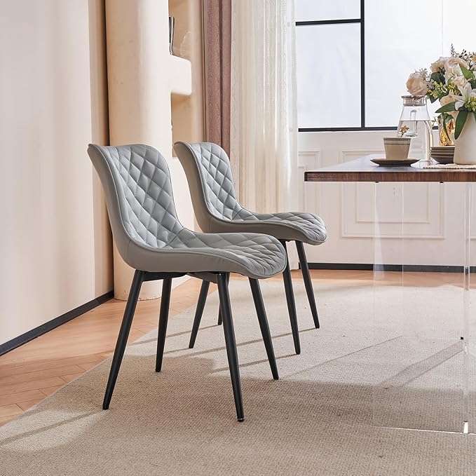 Kidol & Shellder Gray Dining Chairs Modern Upholstered Dining Room Chairs Leather Armless Chairs Set of 2 for Living Room Kitchen Bedroom, 3 Mins Quick Assembly - LeafyLoom