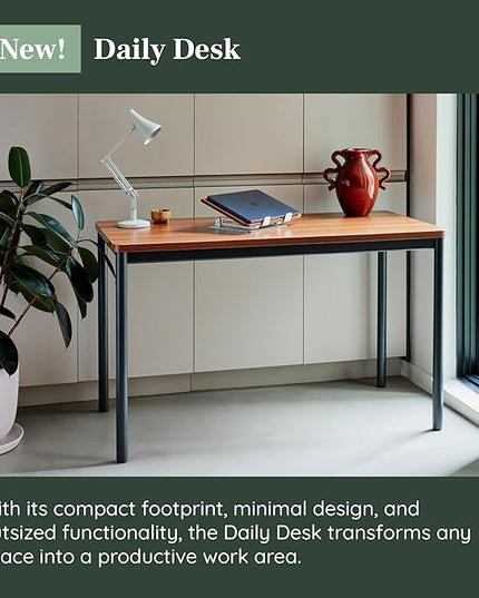 Branch Daily Desk - Functional At Home Office Desk with Effortless Assembly, Timeless Design, Rounded Corners, and Built-in Cable Notch - 48” W x 28.5” H x 24” D - Charcoal Work Table - LeafyLoom