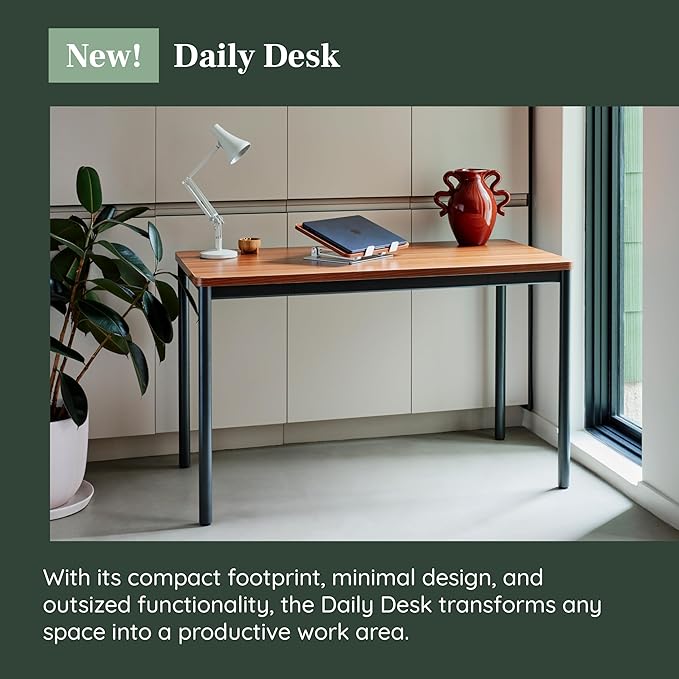 Branch Daily Desk - Functional At Home Office Desk with Effortless Assembly, Timeless Design, Rounded Corners, and Built-in Cable Notch - 48” W x 28.5” H x 24” D - Walnut White Work Table - LeafyLoom