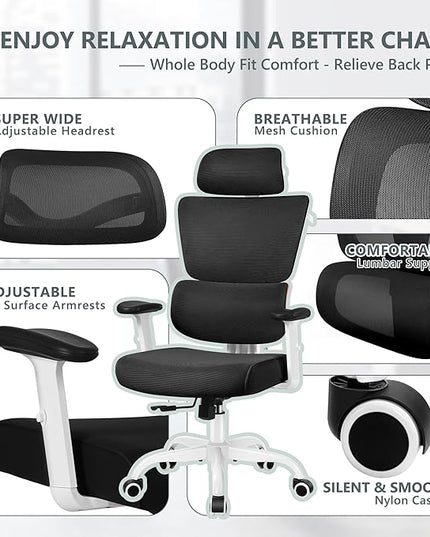 Office Chair Ergonomic Desk Chair, High Back Gaming Chair, Big and Tall Reclining chair Comfy Home Office Desk Chair Lumbar Support Breathable Mesh Computer Chair Adjustable Armrests(W-Orange) - LeafyLoom