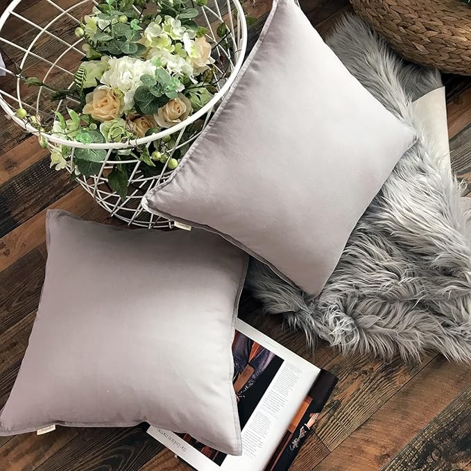 Jeanerlor SureGuard Pillowcase Cousion Cover Decor Cotton Linen with Unique Design to Embellish Study Room/House/Office Set of 2, 20"x20"(50 x 50cm), Silver Grey - LeafyLoom