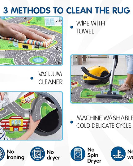 Booooom Jackson Kids Car Rug Play Mat for Toy Cars 31X59 Inch,Colorful Fun Car Play Rug,Road Rug for Bedroom Playroom,Car Area Rug Non-Slip Backing,Kids Car Carpet Toy Car Rug for Boys Toddler - LeafyLoom