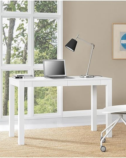 Parsons Xl Desk with 2 Drawers, White - LeafyLoom