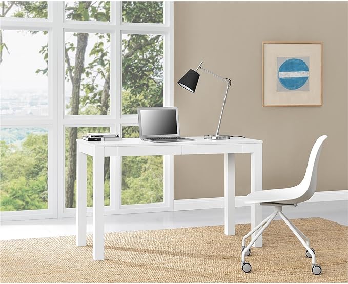 Parsons Xl Desk with 2 Drawers, White - LeafyLoom