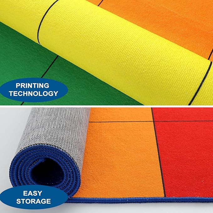 LIVEBOX Elementary Classroom Rug for Kids, Washable Kids Area Rugs for School, Nursery, Colorful Children's Educational Carpet Non-Slip Classroom Mat for Learning,13'x7'5"(Seats-24) - LeafyLoom