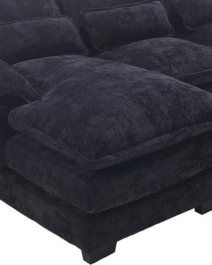 6 Seater Overstuffed Modular Sectional Sofa Cloud Couch with Double Chaise Lounge, U Shaped Chenille Upholstered Leisure Sofa&Couches with Memory Foam and Waist Pillows for Living Room Office - LeafyLoom