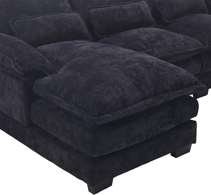 6 Seater Overstuffed Modular Sectional Sofa Cloud Couch with Double Chaise Lounge, U Shaped Chenille Upholstered Leisure Sofa&Couches with Memory Foam and Waist Pillows for Living Room Office - LeafyLoom