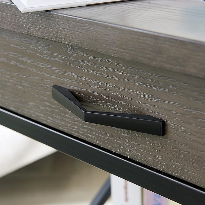 Leick Home 23007 Chisel & Forge One Drawer X Design Mixed Metal and Wood Side Table with Shelf, Smoke Gray and Matte Black, 22 in x 24 in x 24 in - LeafyLoom