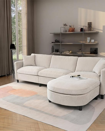 L Shaped Convertible Modular Sectional Couch with Movable Ottoman and Detachable Backrest , 4 Seater Reversible Corner Sofa ,Comfy Chenille Upholstered Sleeper Sofa&Couches for Living Room Office - LeafyLoom
