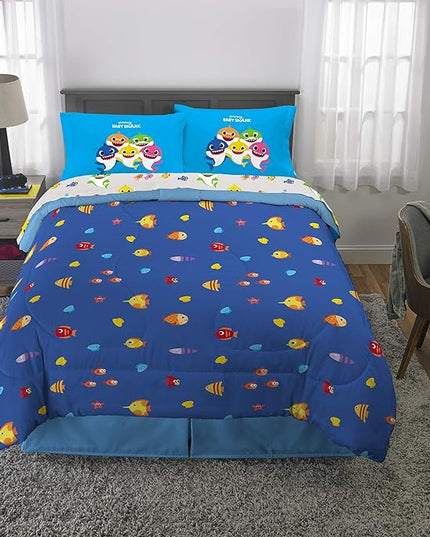 Franco Kids Bedding Super Soft Comforter and Sheet Set, 5 Piece Full Size, Baby Shark - LeafyLoom