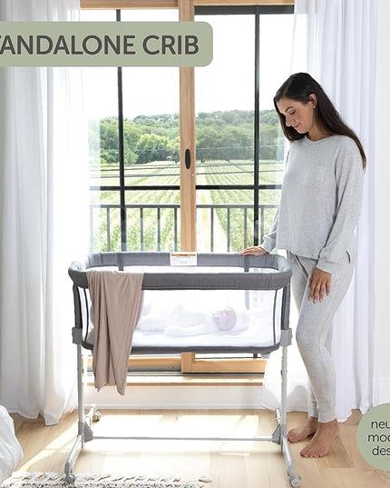 3 in 1 Baby Bassinet, Bedside Sleeper, & Playpen, Easy Folding Portable Crib (Grey)- KoolaBaby (Mesh Bassinet) - LeafyLoom