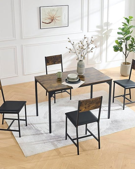 NicBex Dining Room Table Set for 4 Bar Table and Chairs Set 5 Pieces Dining Table Set, Particle Board with Sturdy Metal Frame&Legs, Soft-Padded Dining Chair Armless, Antique Brown - LeafyLoom