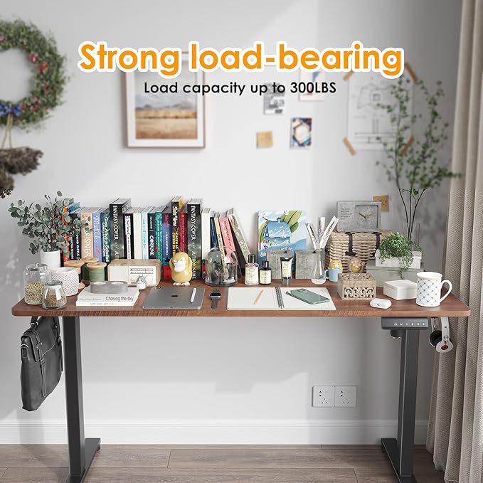 STARY Electric Memory Preset 55 x 24 Inches Adjustable Height Computer Workstation Sit Stand Home Office Desk with Splice Board, 5524, Rustic Brown/Black Frame - LeafyLoom