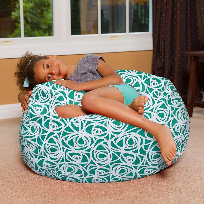 Posh Creations Bean Bag Chair for Kids, Teens, and Adults Includes Removable and Machine Washable Cover, 38in - Large, Canvas Roses Mint - LeafyLoom