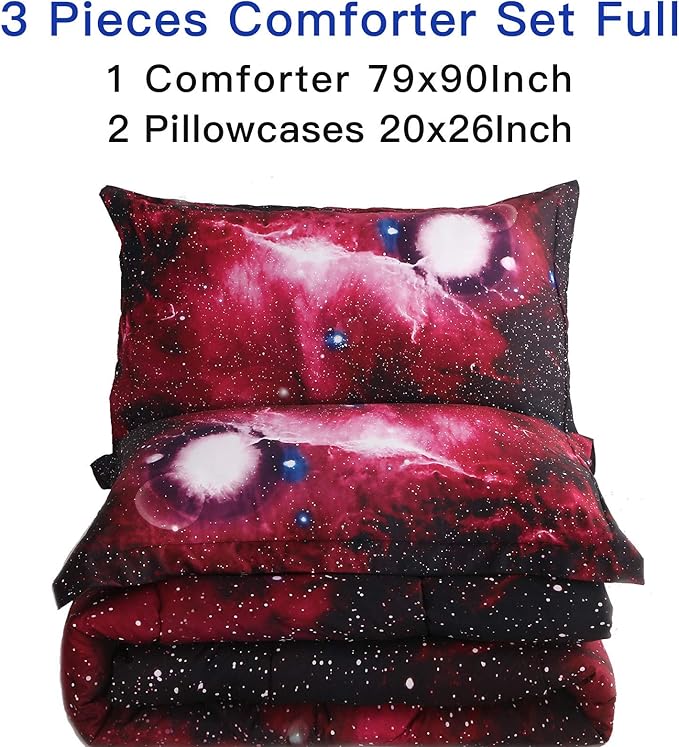 Litanika 3D Galaxy Comforter Full(79x90lnch), 3 Pieces(1 Galaxy Comforter, 2 Pillowcases), Universe Outer Space Bedding Set, Microfiber Comforter Set for Kid Boy Girl Teen - LeafyLoom