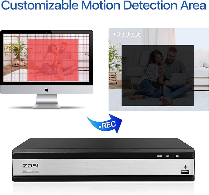 ZOSI H.265+ 16Channel 1080P 4-in-1 Hybrid Analog/AHD/TVI/CVI Security DVR Recorder for 960H/720P/1080P CCTV Security Surveillance Cameras,Remote Access, Motion Detection, Alert Push(No Hard Drive) ZOSI