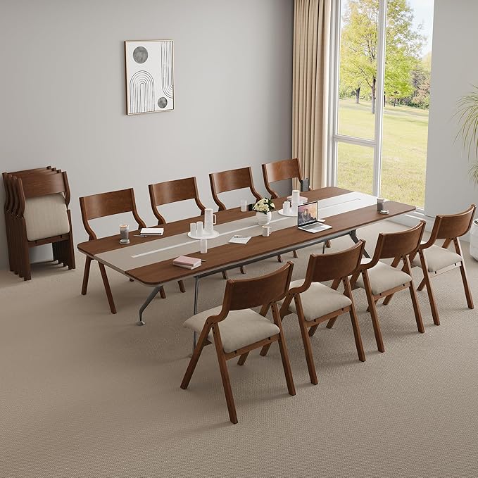 Ball & Cast Padded Folding Chairs 2 Pack,Solid Wood Frame,18" Seat Height,Space Saving,Easy to CarrySuitable for dining room, bedroom and outdoor, Walnut - LeafyLoom