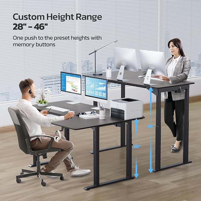 Dripex Standing Desk, 63"/ 71" L Shaped Desk Adjustable Height, Electric Corner Stand Up Desk Large Home Office Desk Computer Workstation, Dual Motor Sit Stand Desk 4 Legs, Super Stable - LeafyLoom