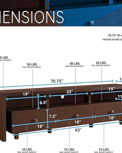 Techni Mobili Elegant 75" with Storage TV Stand, Hickory - LeafyLoom