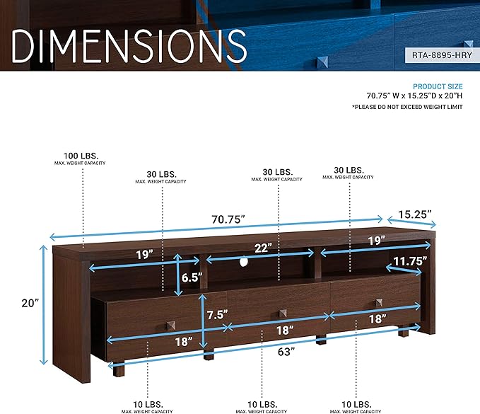 Techni Mobili Elegant 75" with Storage TV Stand, Hickory - LeafyLoom