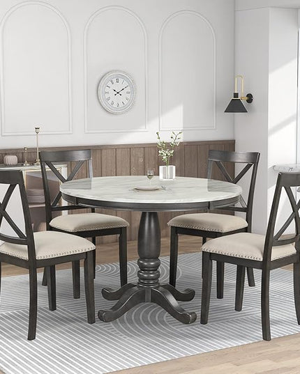 NicBex Dining Table Set Kitchen & Dining Room Tables 5 Pieces Dining Table and Chairs Set for 4 Persons, Kitchen Room Solid Wood Table with 4 Chairs for Small Space, Gray - LeafyLoom