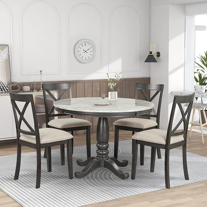 NicBex Dining Table Set Kitchen & Dining Room Tables 5 Pieces Dining Table and Chairs Set for 4 Persons, Kitchen Room Solid Wood Table with 4 Chairs for Small Space, Gray - LeafyLoom