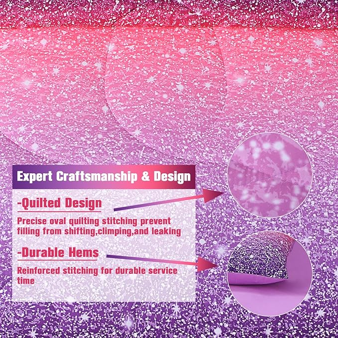 JQinHome Full Size Pink Purple Comforter Set, 6 Piece Bed in A Bag 3D Colorful Bedding Set for Girls Women - LeafyLoom