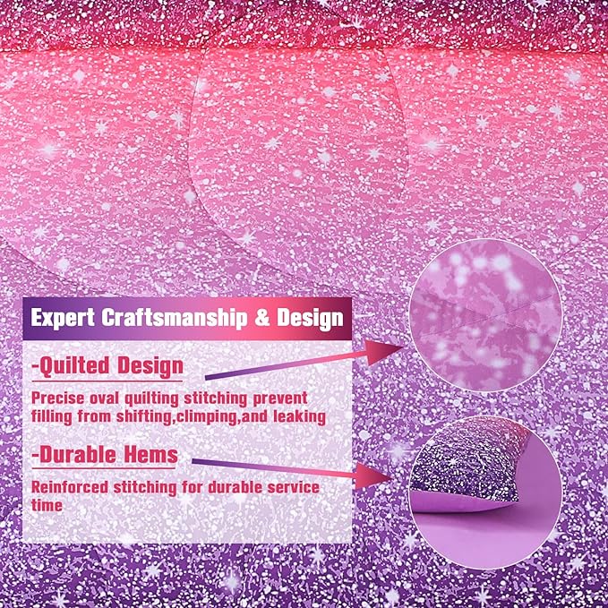 JQinHome Twin Pink Purple Comforter Set, 6 Piece Bed in A Bag 3D Colorful Bedding Set for Girls kids (1 Comforter,2 Pillowcases,1 Flat Sheet,1 Fitted Sheet,1 Cushion Cover)(Pink Purple) - LeafyLoom