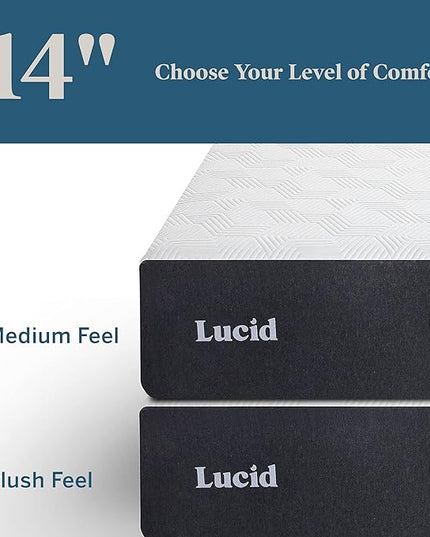LUCID 14 Inch Memory Foam Mattress - Medium Feel - Memory Foam Infused with Bamboo Charcoal and Gel - Temperature Regulating - Pressure Relief - Breathable - Premium Support - King Size - LeafyLoom