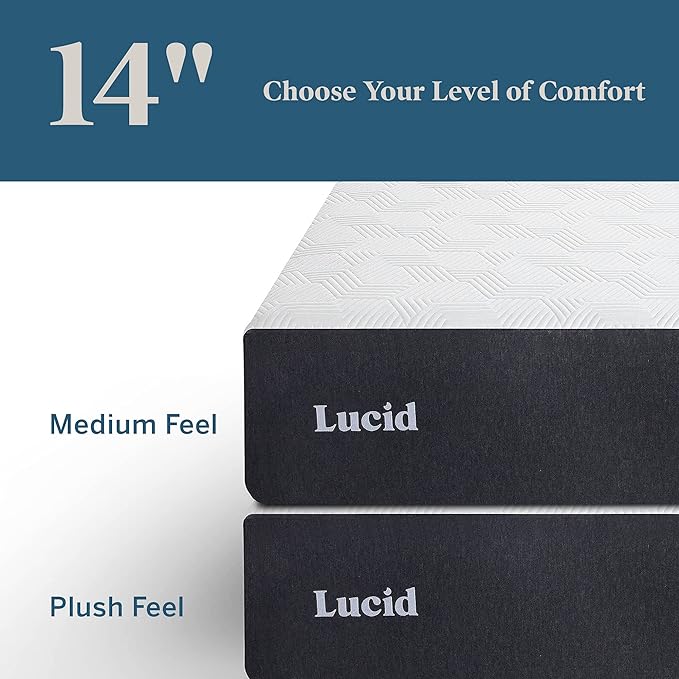 LUCID 14 Inch Memory Foam Mattress - Medium Feel - Memory Foam Infused with Bamboo Charcoal and Gel - Temperature Regulating - Pressure Relief - Breathable - Premium Support - King Size - LeafyLoom