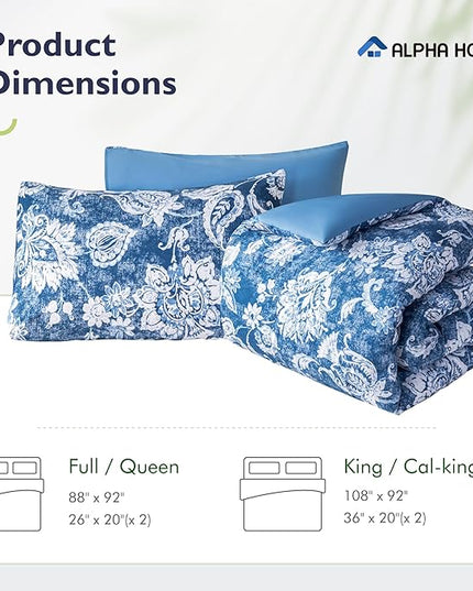 ALPHA HOME Queen Size Comforter Set, All Season Bedding Comforter Set, Comfortable Fluffy Floral Comforter Set with Cotton Fabric (1 Comforter, 2 Pillowcases) - LeafyLoom
