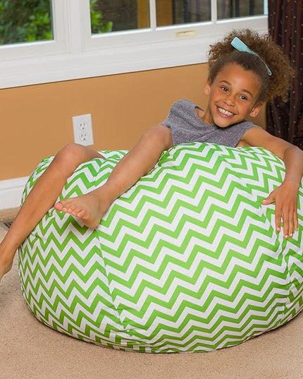 Posh Beanbags Bean Bag Chair, Large-38in, Pattern Chevron Green and White - LeafyLoom