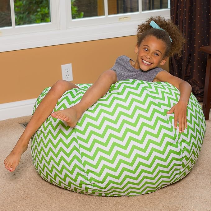 Posh Beanbags Bean Bag Chair, Large-38in, Pattern Chevron Green and White - LeafyLoom