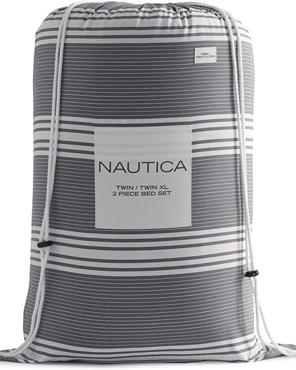 Nautica - Twin Comforter Set, Cotton Reversible Bedding with Matching Sham, Stylish Home Decor, Dorm Room Essentials (Craver Grey, Twin/Twin XL) - LeafyLoom