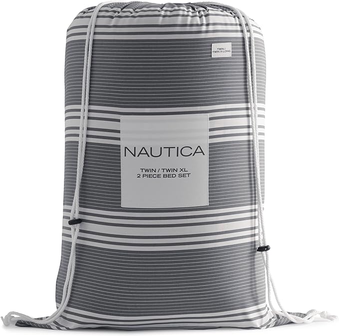 Nautica - Twin Comforter Set, Cotton Reversible Bedding with Matching Sham, Stylish Home Decor, Dorm Room Essentials (Craver Grey, Twin/Twin XL) - LeafyLoom