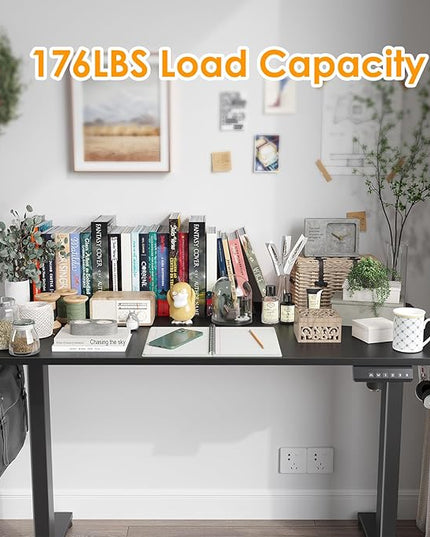 STARY Electric Adjustable Height Sit Stand Home Office Desk with Splice Board, 48x24, Black Desktop/Black Frame - LeafyLoom