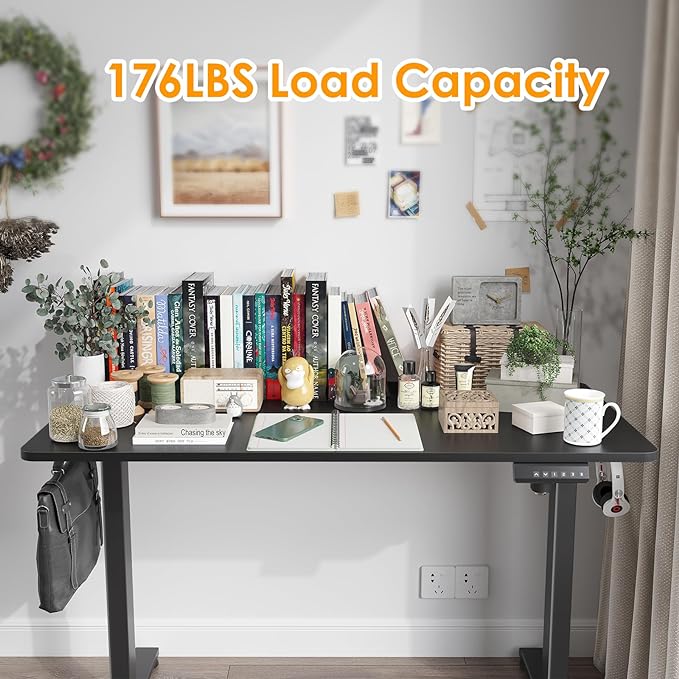 STARY Electric Adjustable Height Sit Stand Home Office Desk with Splice Board, 48x24, Black Desktop/Black Frame - LeafyLoom