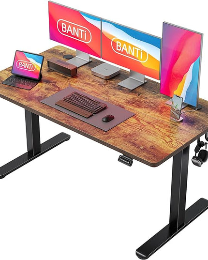 BANTI 63'' Standing Desk, Electric Stand up Height Adjustable Home Office Table, Sit Stand Desk with Splice Board, Rustic Brown - LeafyLoom