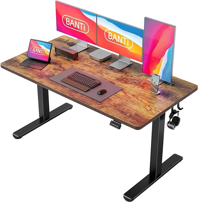 BANTI 63'' Standing Desk, Electric Stand up Height Adjustable Home Office Table, Sit Stand Desk with Splice Board, Rustic Brown - LeafyLoom