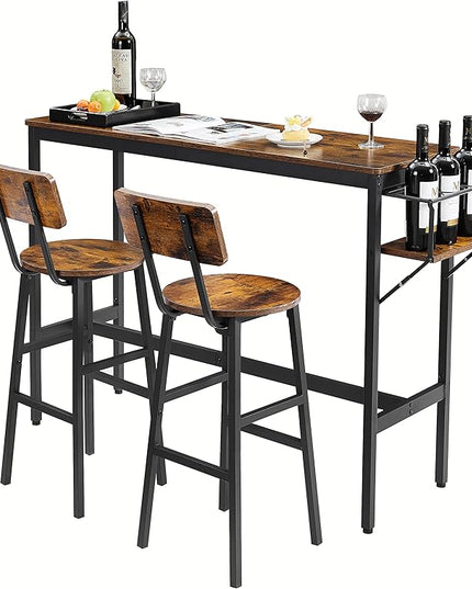 NicBex Dining Table Kitchen Table and Chairs 2 Person Dining Table Set Bar Table Set with Metal Frame and Wine Bottle Storage Rack for Dining Room and Restaurant, Rustic Brown - LeafyLoom